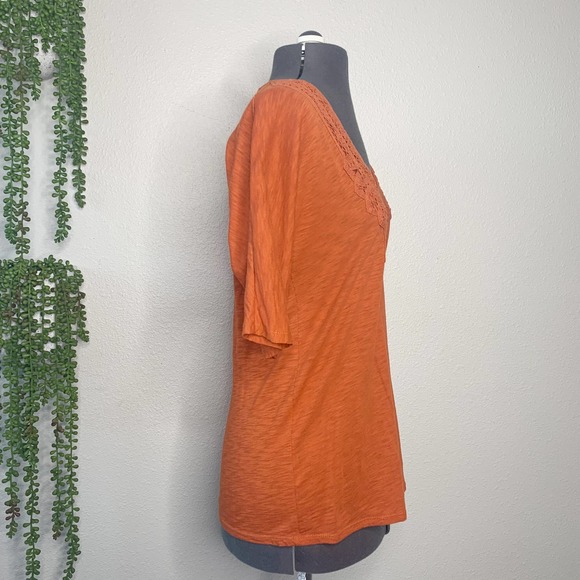 J. Crew Orange Crochet Knit Half Sleeve Scoop Neck Top Women's Size Small S - Picture 3 of 8